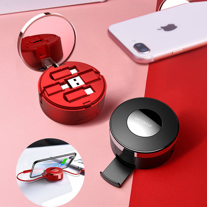 Compact 3-in-1 Makeup Mirror with Built-in Cable