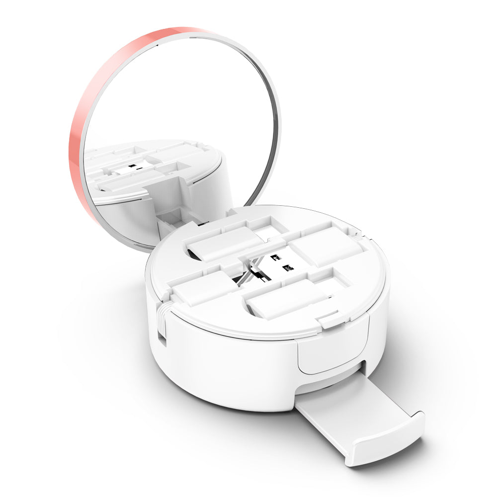 Compact 3-in-1 Makeup Mirror with Built-in Cable
